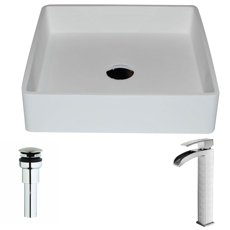 Anzzi Passage Series 1-Piece Man Made Stone Vessel Sink in Matte White with Key Faucet in Polished Chrome