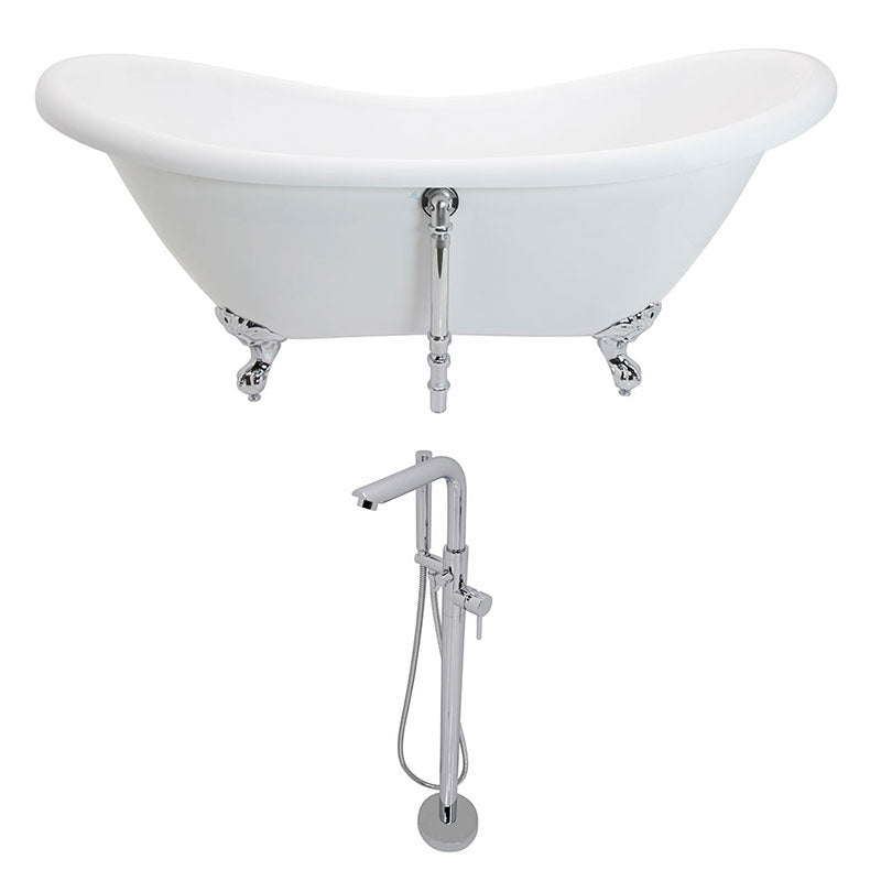 Anzzi Aegis 5.7 ft. Acrylic Double Slipper Clawfoot Non-Whirlpool Bathtub in White and Sens Series Faucet in Polished Chrome