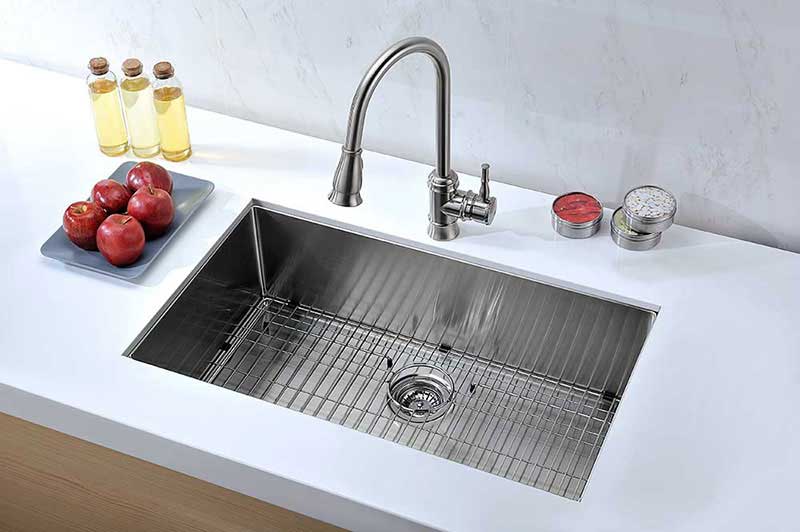 Anzzi VANGUARD Series 32 in. Under Mount Single Basin Handmade Stainless Steel Kitchen Sink 4