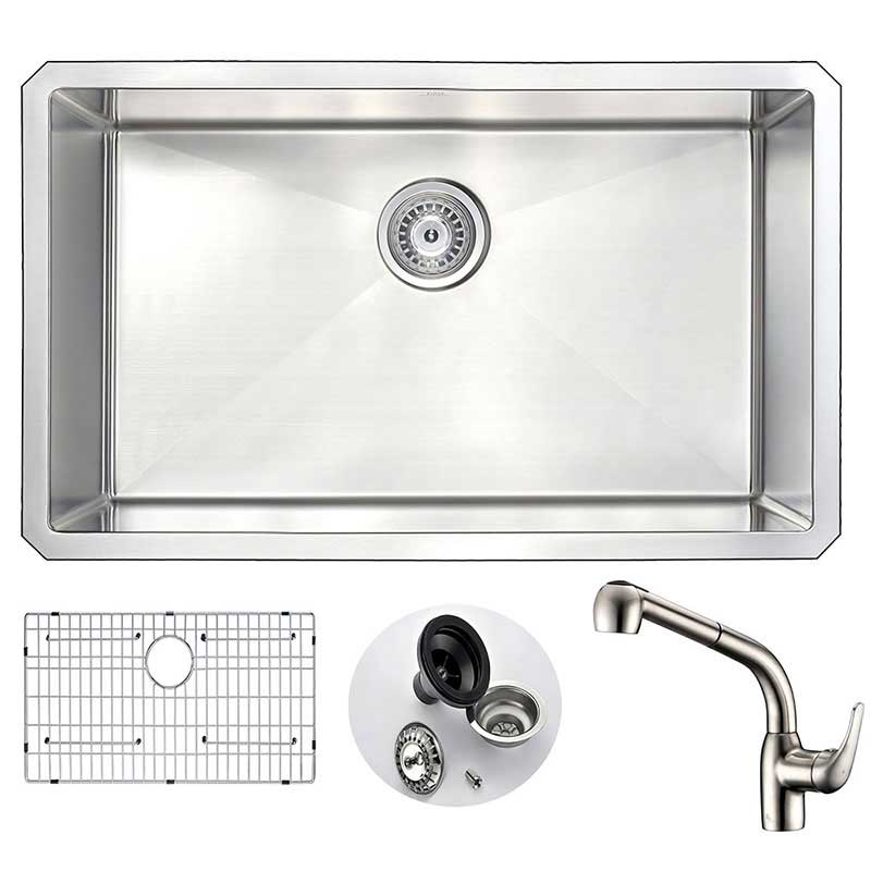Anzzi VANGUARD Undermount Stainless Steel 30 in. Single Bowl Kitchen Sink and Faucet Set with Harbour Faucet in Brushed Nickel