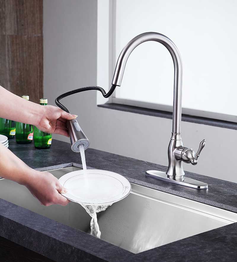 Anzzi Rodeo Single-Handle Pull-Out Sprayer Kitchen Faucet in Brushed Nickel KF-AZ214BN 8