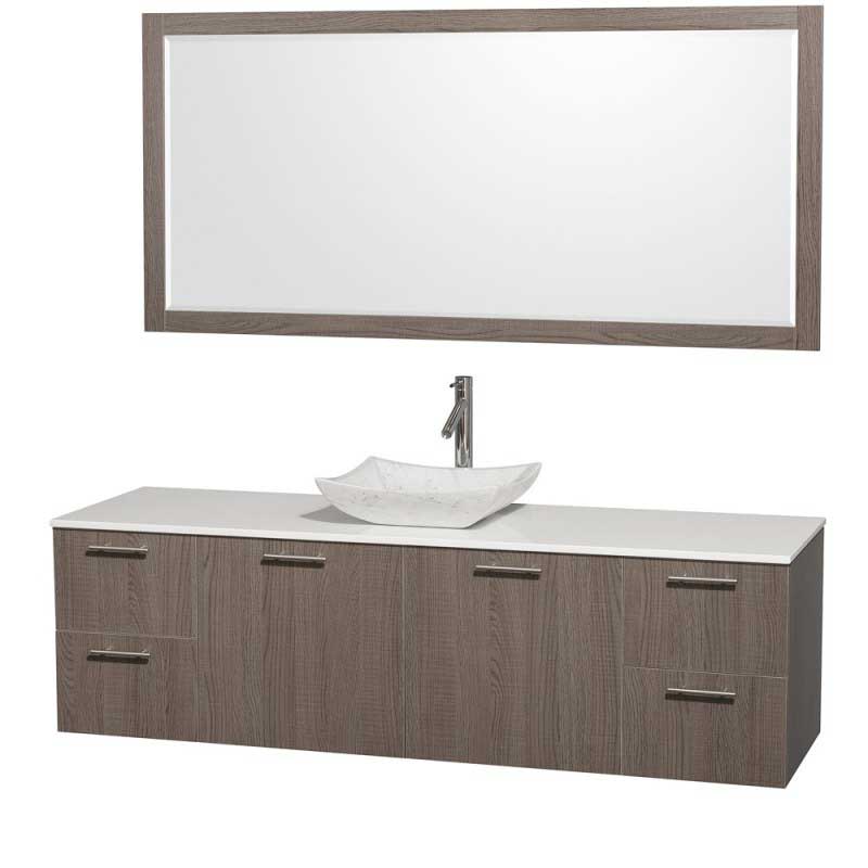 Wyndham Collection Amare 72" Wall-Mounted Single Bathroom Vanity Set with Vessel Sink - Gray Oak WC-R4100-72-GROAK-SGL