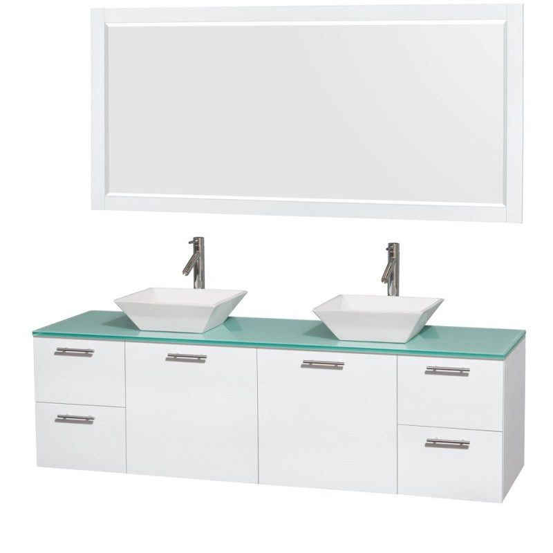 Wyndham Collection Amare 72" Wall-Mounted Double Bathroom Vanity Set with Vessel Sinks - Glossy White WC-R4100-72-WHT-DBL 5