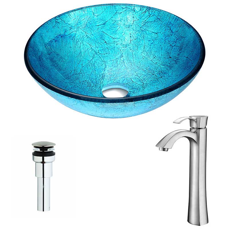 Anzzi Accent Series Deco-Glass Vessel Sink in Emerald Ice with Harmony Faucet in Brushed Nickel