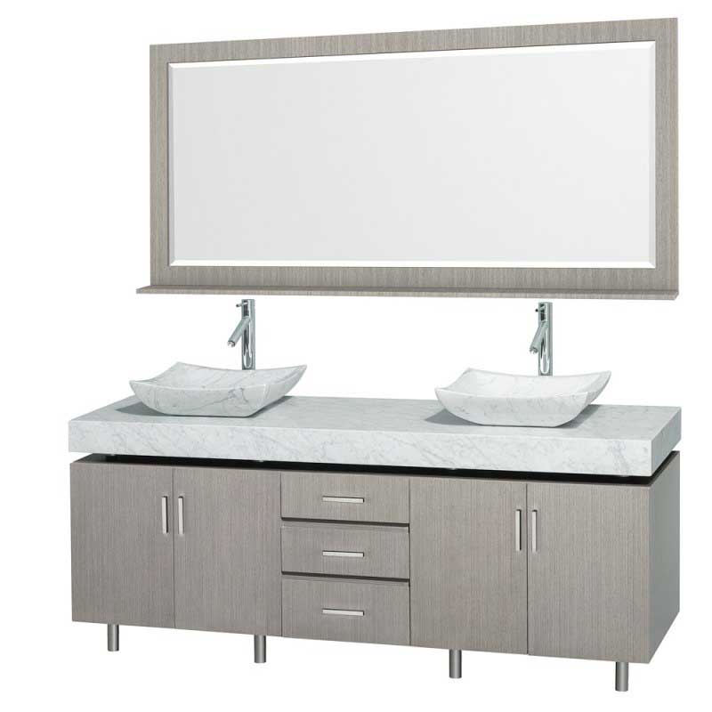 Wyndham Collection Malibu 72" Double Bathroom Vanity Set - Gray Oak Finish with White Carrera Marble Counter and Handles WC-CG3000H-72-GROAK-WHTCAR 4