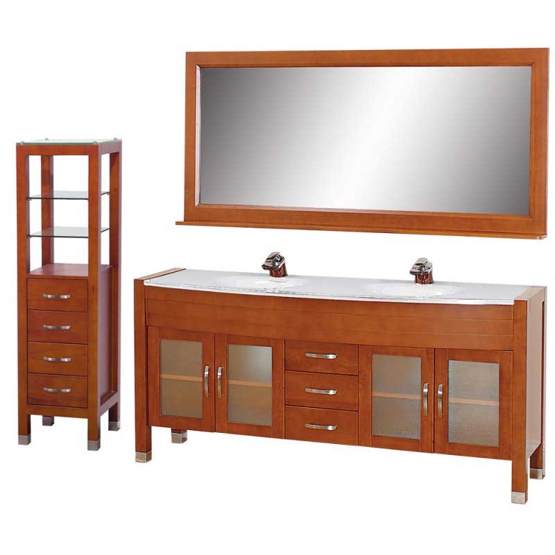 Wyndham Collection Daytona 71" Double Bathroom Vanity Set - Cherry w/ Drawers & Cabinet WC-A-W2200-71-CH-SET