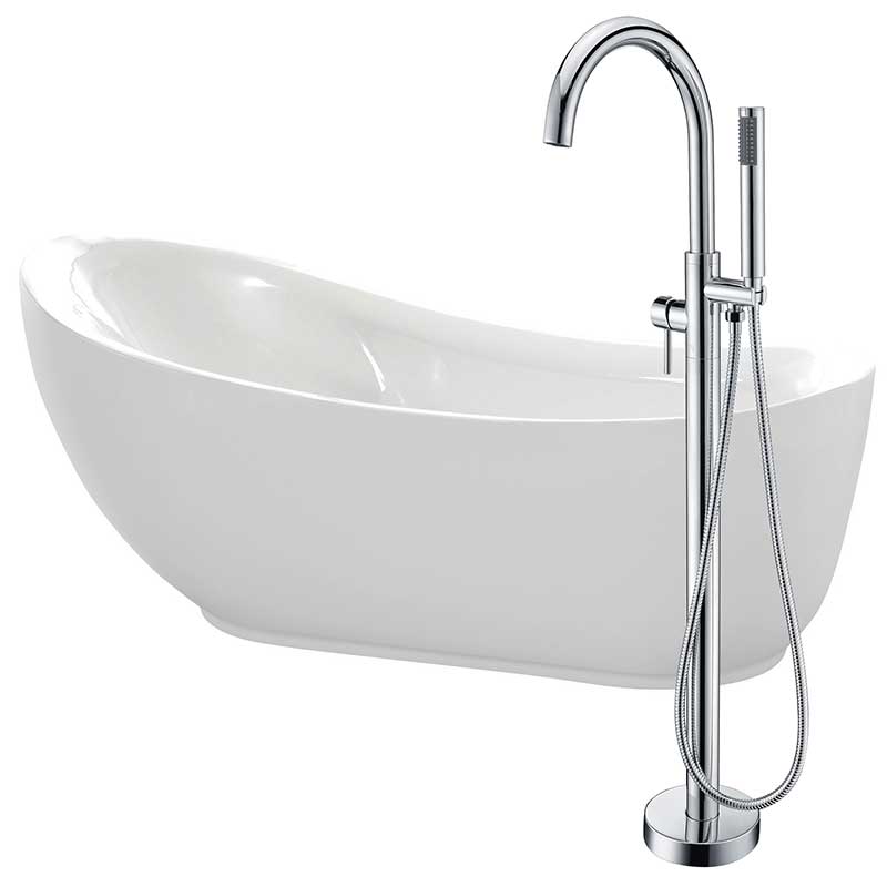 Anzzi Talyah 71 in. Acrylic Flatbottom Non-Whirlpool Bathtub in White with Kros Faucet in Polished Chrome FTAZ090-0025C