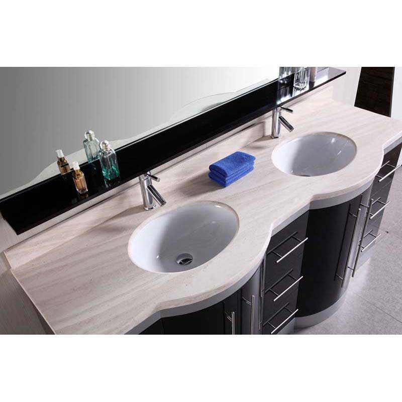 Design Element Jade 72" Double Sink Vanity Set in Espresso w/ Travertine Top 4
