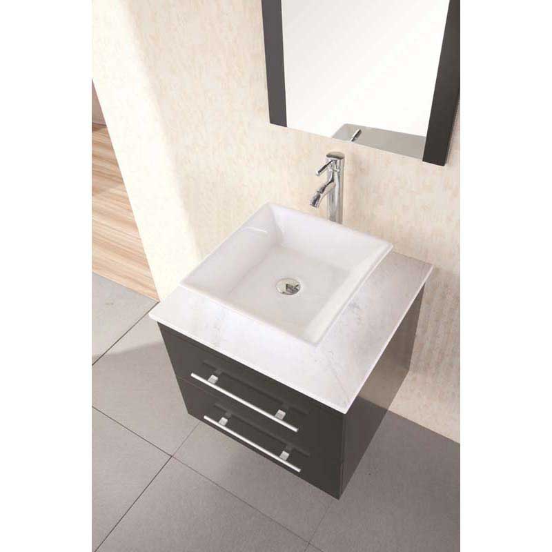 Design Element Portland 24" Single Sink - Wall Mount Vanity Set in Espresso w/ White Marble Top 2