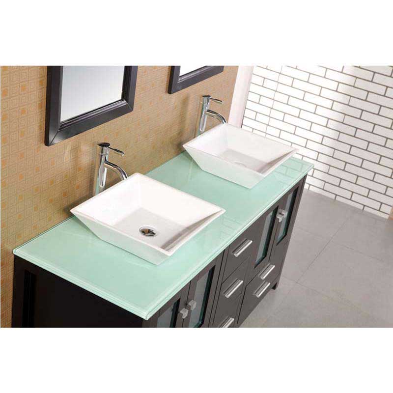 Design Element Arlington 61" Double Sink Vanity Set in Espresso with Glass Counter Top 2