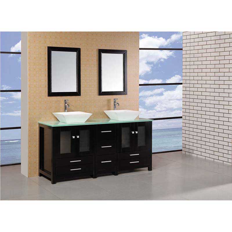 Design Element Arlington 61" Double Sink Vanity Set in Espresso with Glass Counter Top 3