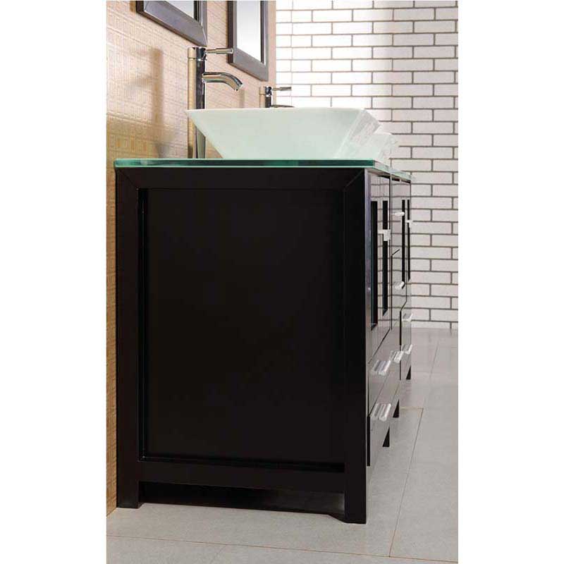 Design Element Arlington 61" Double Sink Vanity Set in Espresso with Glass Counter Top 4
