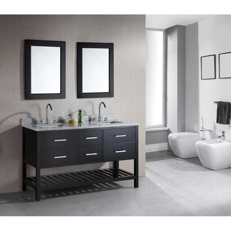 Design Element London 61" Double Sink Vanity Set in Espresso with Open Bottom 4