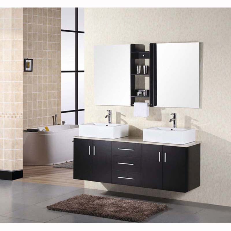 Design Element Portland 60" Double Sink - Wall Mount Vanity Set in Espresso