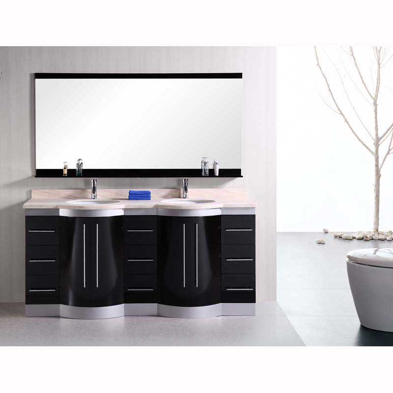 Design Element Jade 72" Double Sink Vanity Set in Espresso w/ Travertine Top