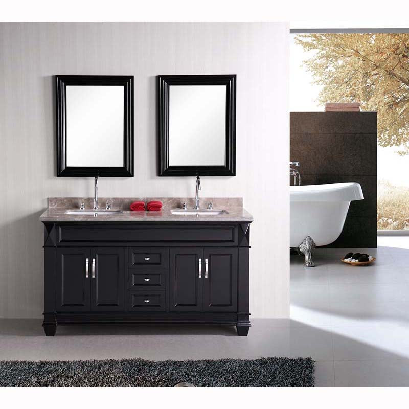 Design Element Hudson 60" Double Sink Vanity Set in Espresso