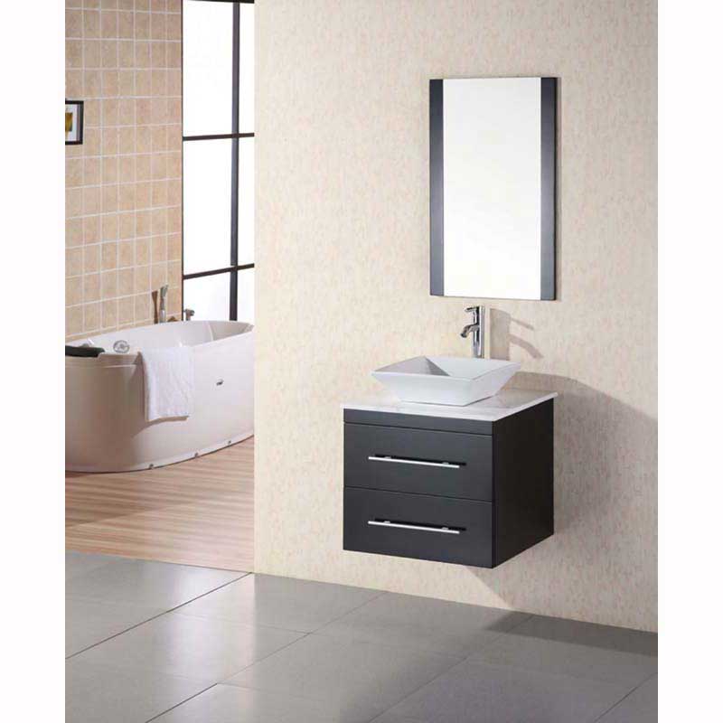 Design Element Portland 24" Single Sink - Wall Mount Vanity Set in Espresso w/ White Marble Top