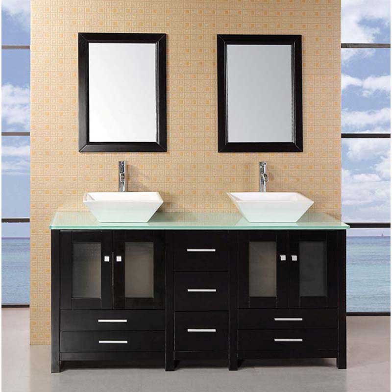 Design Element Arlington 61" Double Sink Vanity Set in Espresso with Glass Counter Top