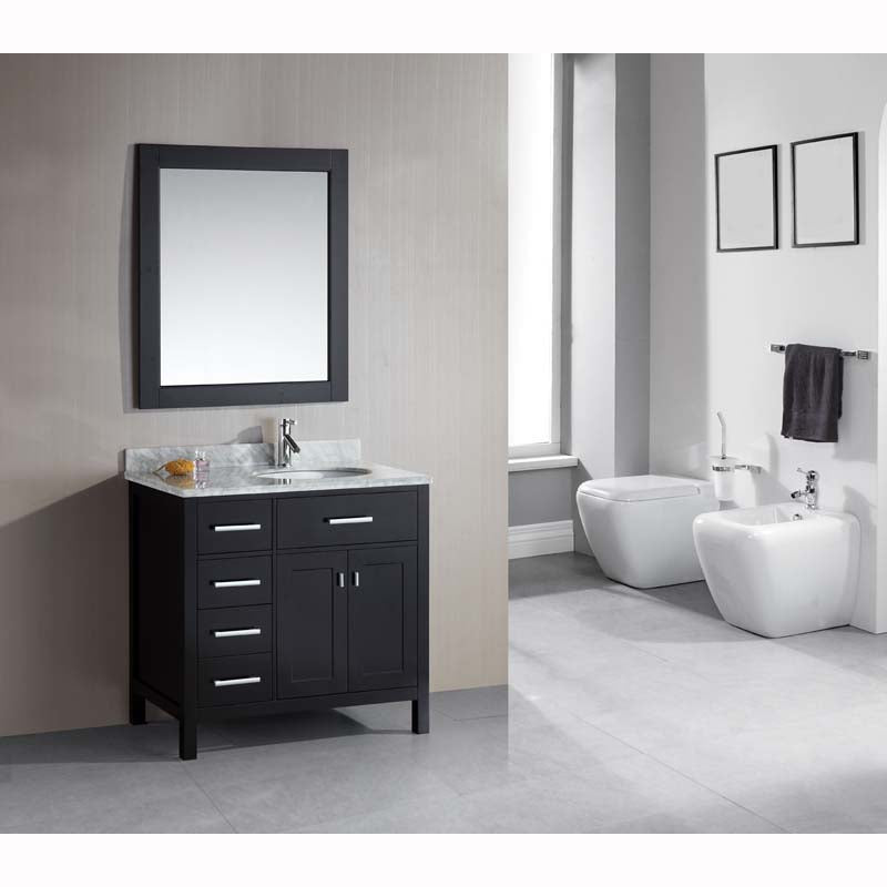 Design Element London 36" Single Sink Vanity Set in Espresso Finish with Drawers on the Left