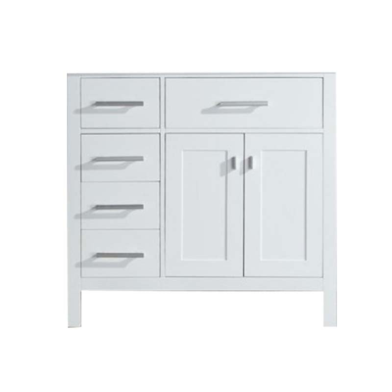 Design Element London 36" Single Sink Base Cabinet in White with Drawers on the Left