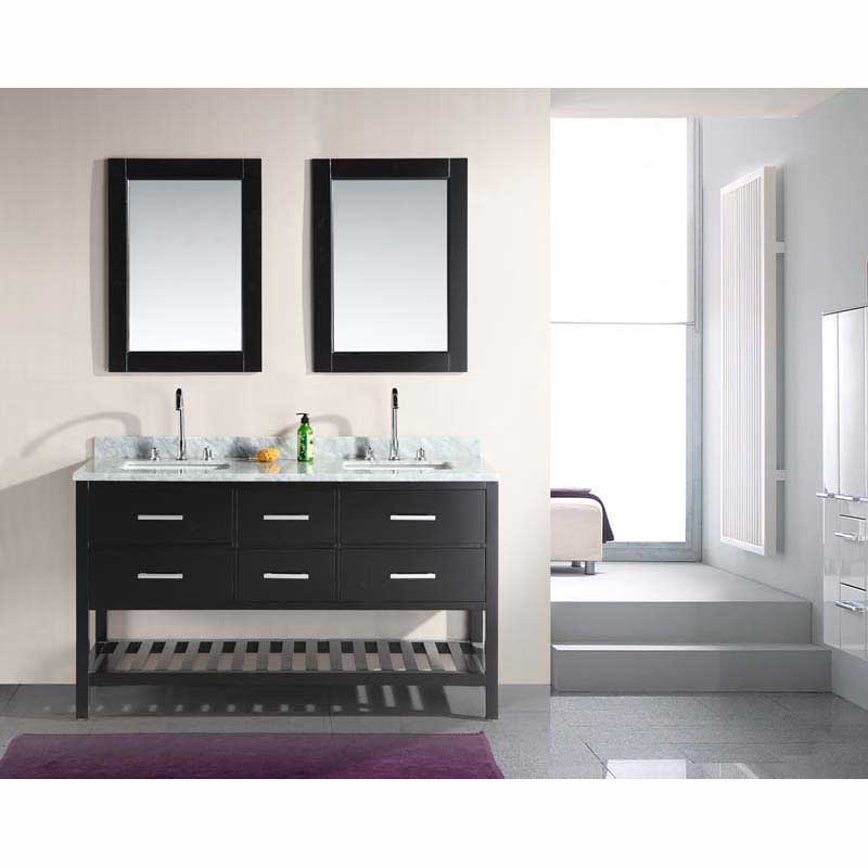Design Element London 61" Double Sink Vanity Set in Espresso with Open Bottom