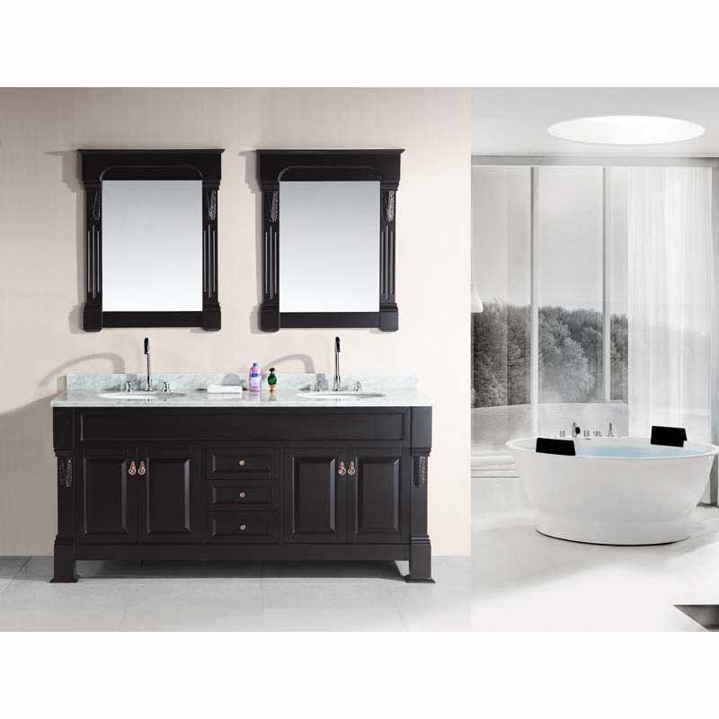 Design Element Marcos 72" Double Sink Vanity Set with Carrara White Marble Countertop in Espresso
