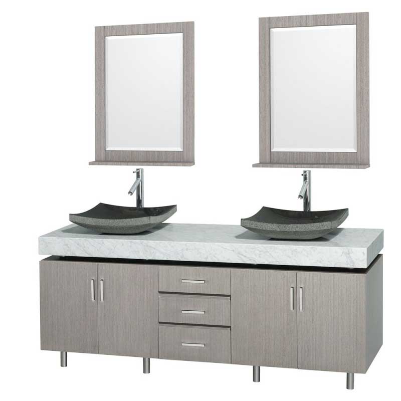 Wyndham Collection Malibu 72" Double Bathroom Vanity Set - Gray Oak Finish with White Carrera Marble Counter and Handles WC-CG3000H-72-GROAK-WHTCAR 5