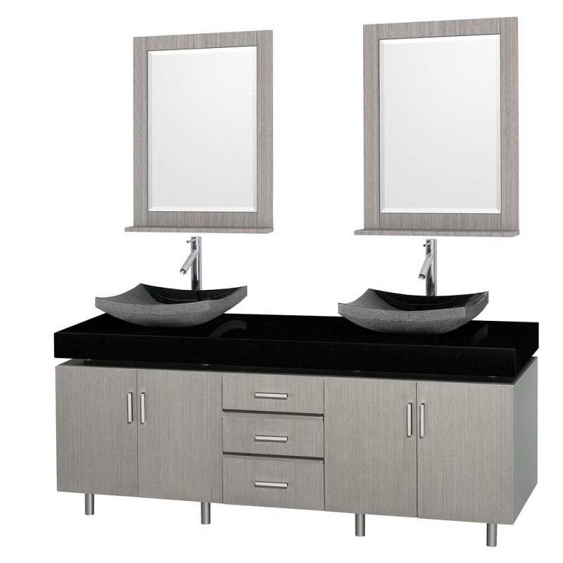 Wyndham Collection Malibu 72" Double Bathroom Vanity Set - Gray Oak Finish with Black Absolute Granite Counter and Black Granite Sinks and Handles WC-CG3000H-72-GROAK-BLK-GR 2