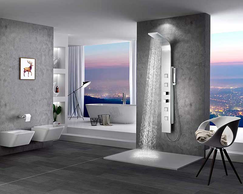 Anzzi VISOR Series 60 in. Full Body Shower Panel System with Heavy Rain Shower and Spray Wand in Brushed Steel 15