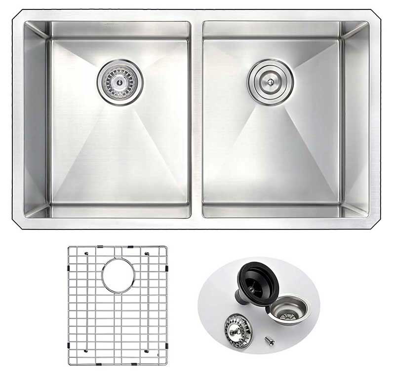 Anzzi VANGUARD Undermount Stainless Steel 32 in. Double Bowl Kitchen Sink and Faucet Set with Sails Faucet in Brushed Nickel 9