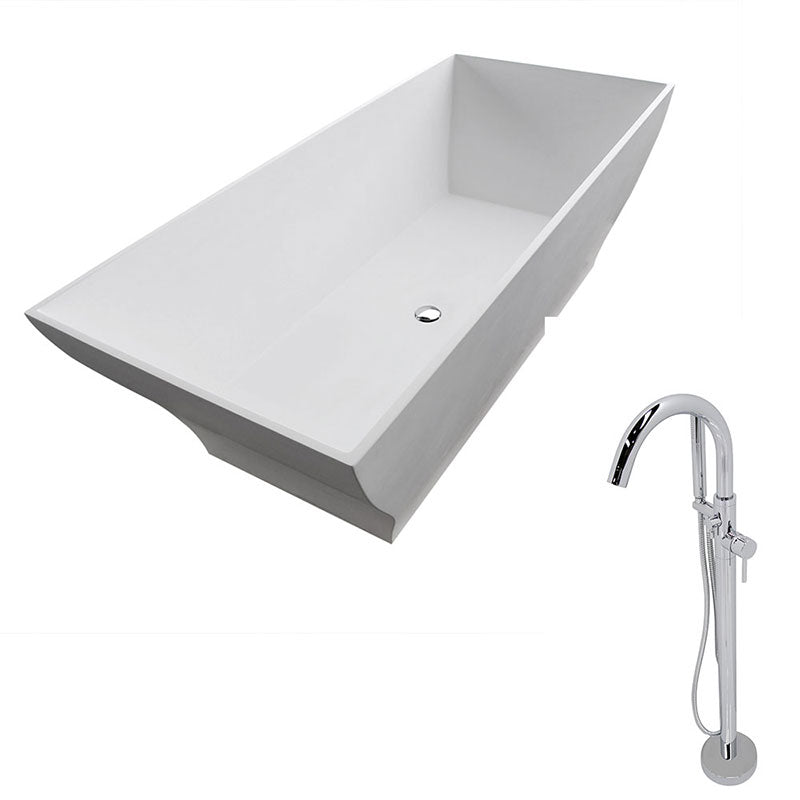 Anzzi Crema 5.9 ft. Man-Made Stone Freestanding Non-Whirlpool Bathtub in Matte White and Kros Series Faucet in Chrome