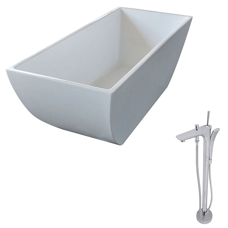 Anzzi Rook 5.6 ft. Acrylic Freestanding Non-Whirlpool Bathtub in White and Kase Series Faucet in Chrome