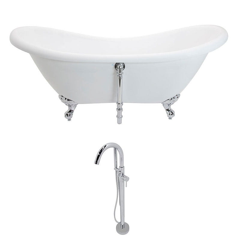 Anzzi Aegis 5.7 ft. Acrylic Double Slipper Clawfoot Non-Whirlpool Bathtub in White and Kros Series Faucet in Polished Chrome