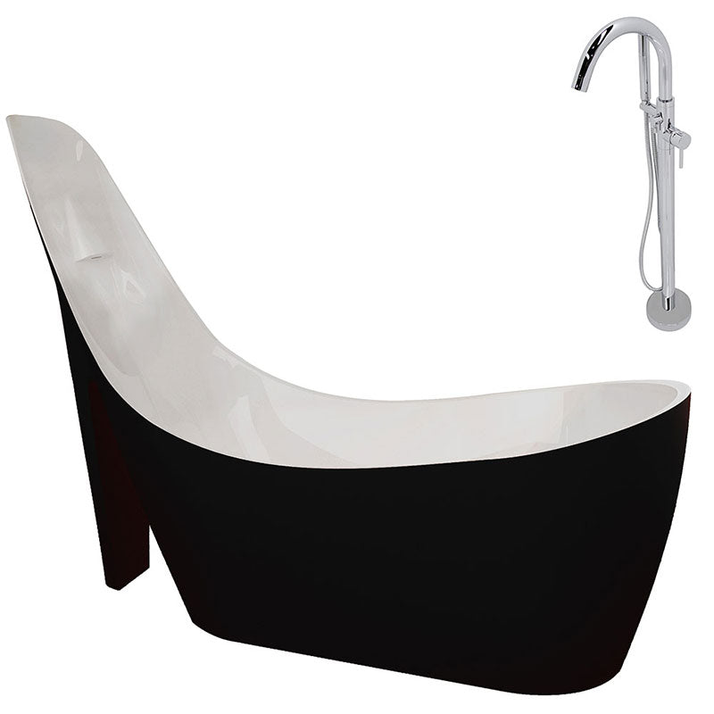 Anzzi Gala 6.7 ft. Acrylic Freestanding Non-Whirlpool Bathtub in Glossy Black and Kros Series Faucet in Chrome