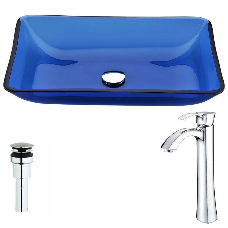 Anzzi Harmony Series Deco-Glass Vessel Sink in Cloud Blue with Harmony Faucet in Chrome