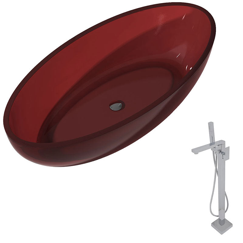 Anzzi Opal 5.6 ft. Man-Made Stone Freestanding Non-Whirlpool Bathtub in Deep Red and Dawn Series Faucet in Chrome