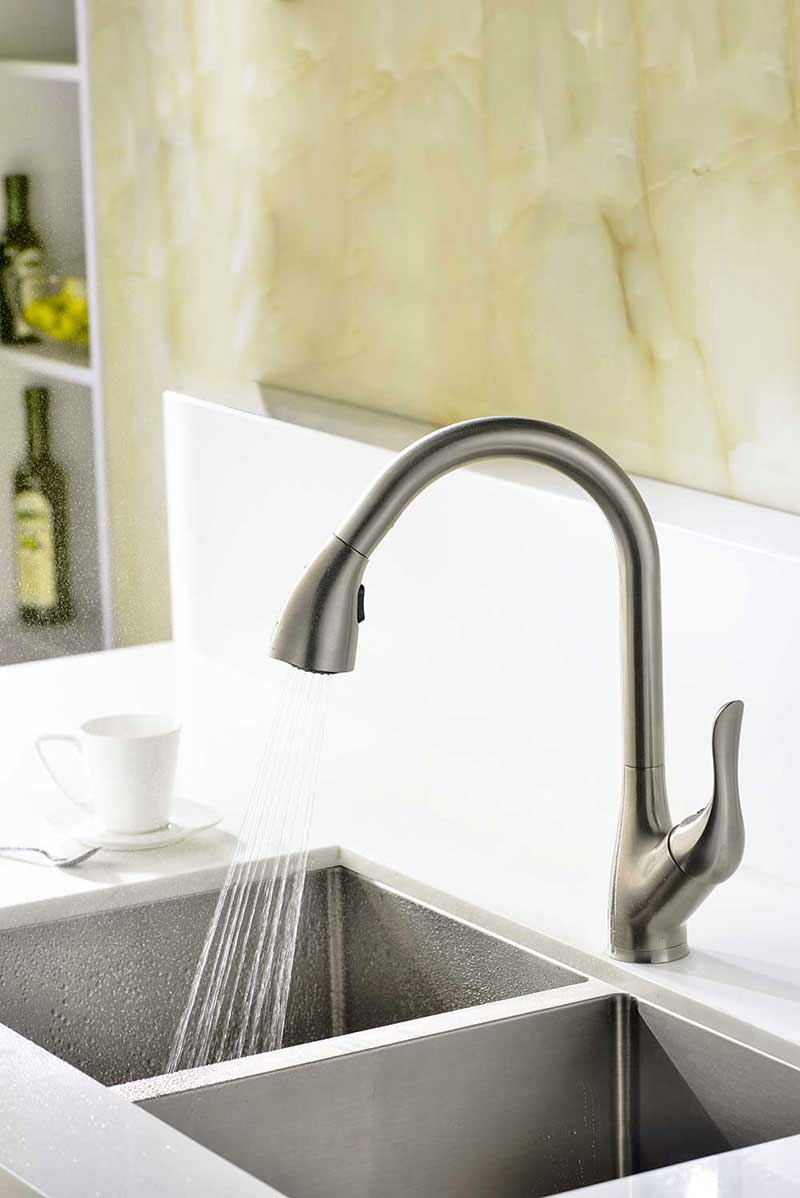 Anzzi Accent Series Single Handle Pull Down Kitchen Faucet in Brushed Nickel 3