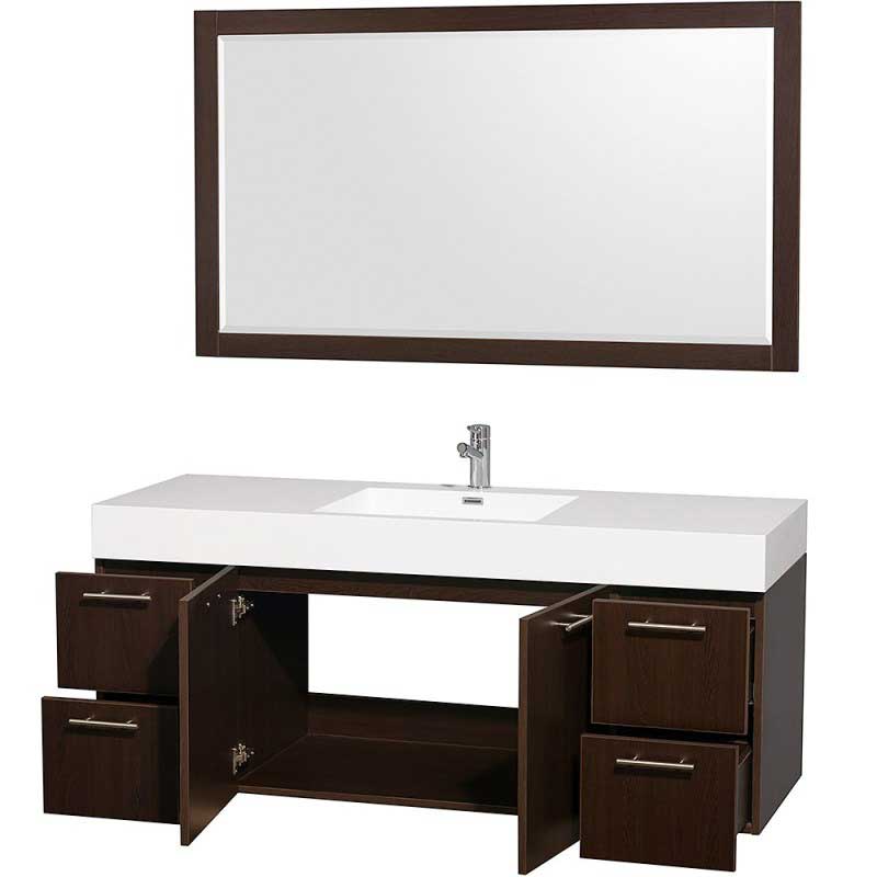 Wyndham Collection Amare 60" Wall-Mounted Single Bathroom Vanity Set with Integrated Sink - Espresso WC-R4100-60-VAN-ESP- 2