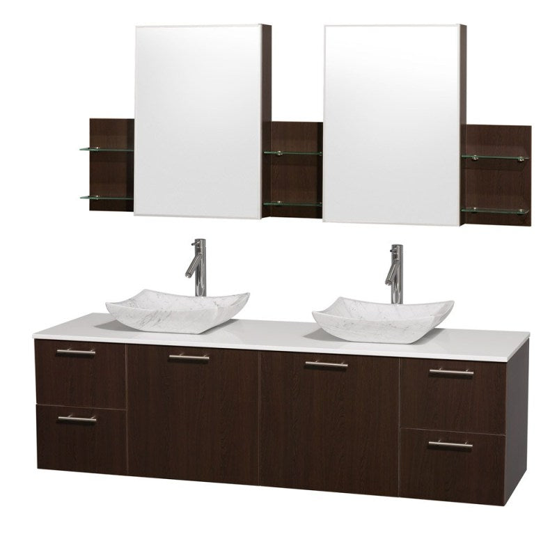 Wyndham Collection Amare 72" Wall-Mounted Double Bathroom Vanity Set with Vessel Sinks - Espresso WC-R4100-72-ESP-DBL