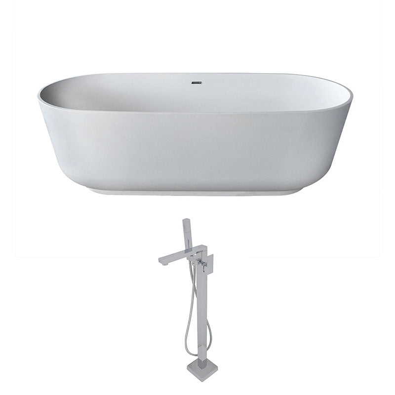 Anzzi Sabbia 5.9 ft. Man-Made Stone Freestanding Non-Whirlpool Bathtub in Matte White and Dawn Series Faucet in Chrome