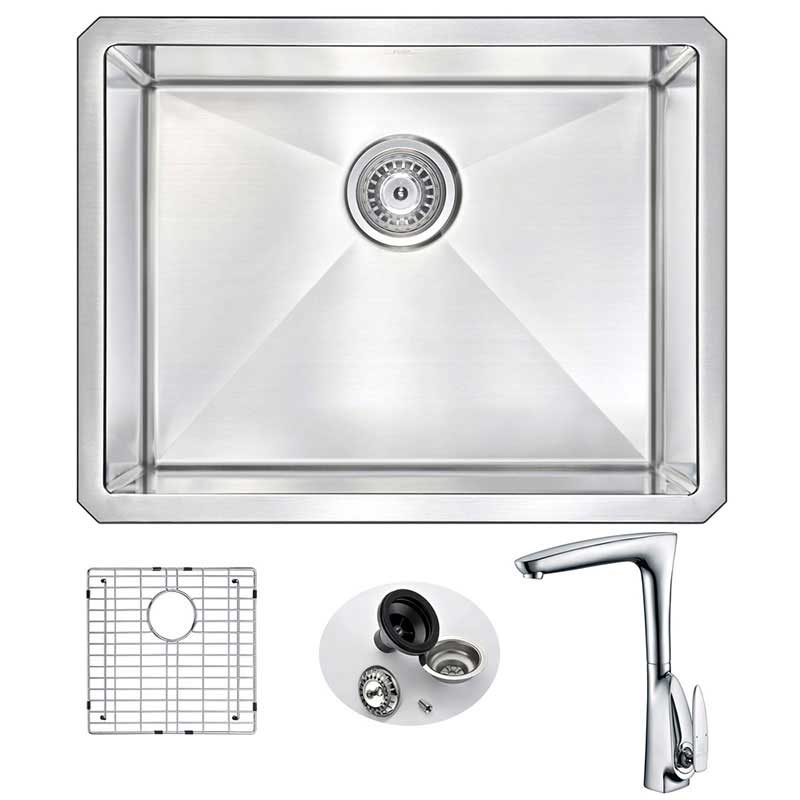 Anzzi VANGUARD Undermount Stainless Steel 23 in. Single Bowl Kitchen Sink and Faucet Set with Timbre Faucet in Polished Chrome