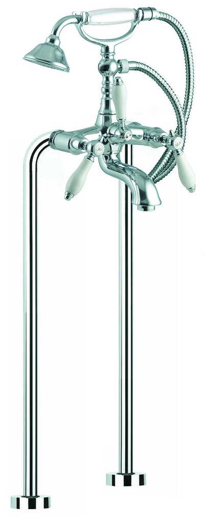 Fima by Nameeks Herend Double Handle Floor Mount Clawfoot Tub Faucet Trim with Hand Shower