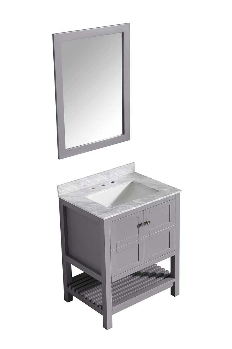 Anzzi Montaigne 30 in. W x 22 in. D Vanity in Gray with Marble Vanity Top in Carrara White with White Basin and Mirror