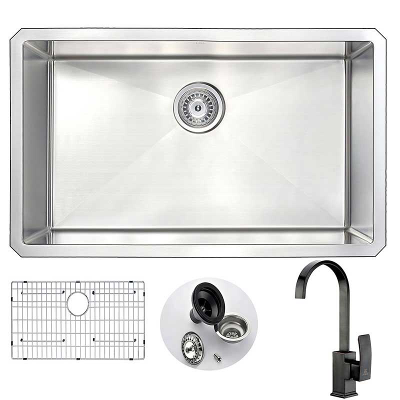 Anzzi VANGUARD Undermount Stainless Steel 30 in. 0-Hole Kitchen Sink and Faucet Set with Opus Faucet in Oil Rubbed Bronze