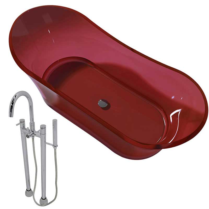 Anzzi Azul 5.8 ft. Man-Made Stone Freestanding Non-Whirlpool Bathtub in Deep Red and Sol Series Faucet in Chrome