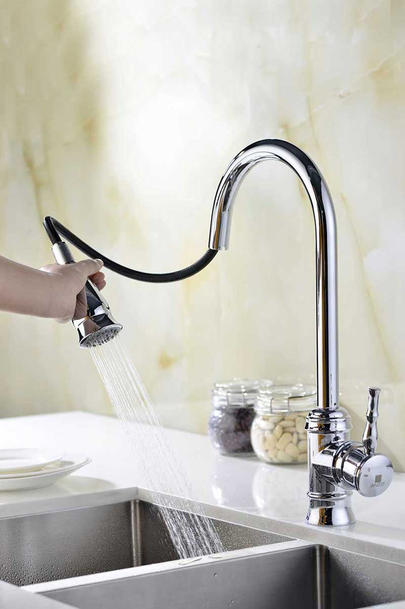 Anzzi Sails Pull Down Single Handle Kitchen Faucet in Polished Chrome 6