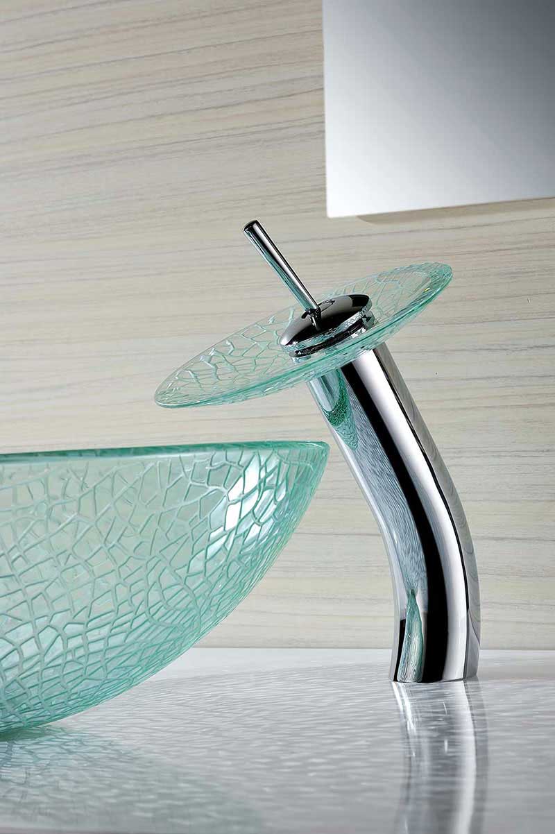 Anzzi Choir Series Deco-Glass Vessel Sink in Crystal Clear Mosaic with Matching Chrome Waterfall Faucet 9