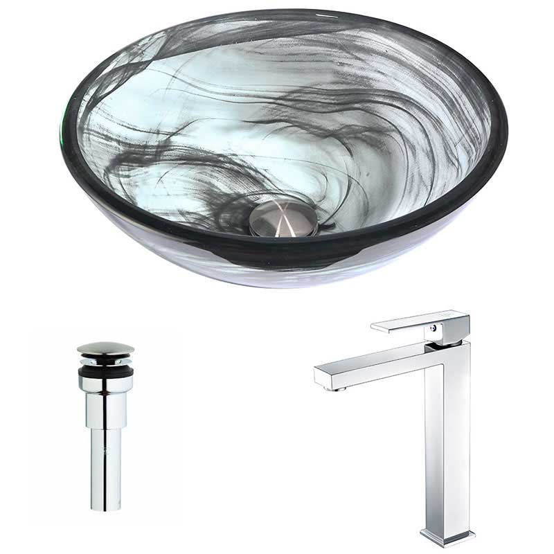 Anzzi Mezzo Series Deco-Glass Vessel Sink in Emerald Wisp with Enti Faucet in Polished Chrome