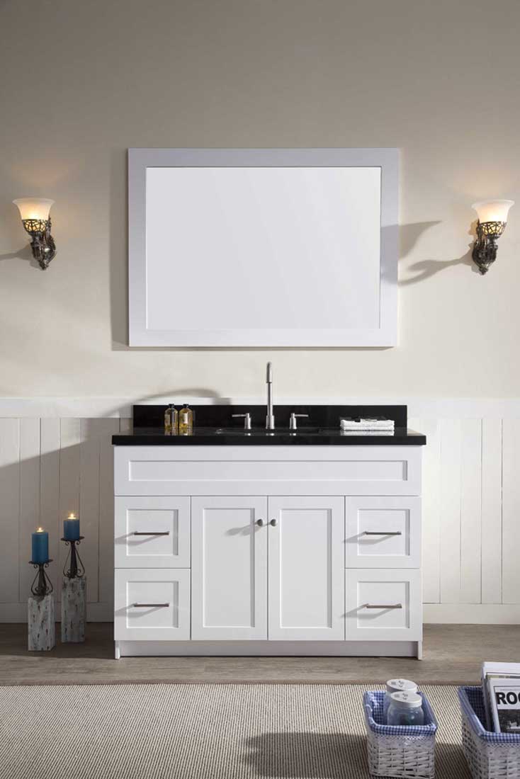 Ariel Hamlet 49" Single Sink Vanity Set with Absolute Black Granite Countertop in White