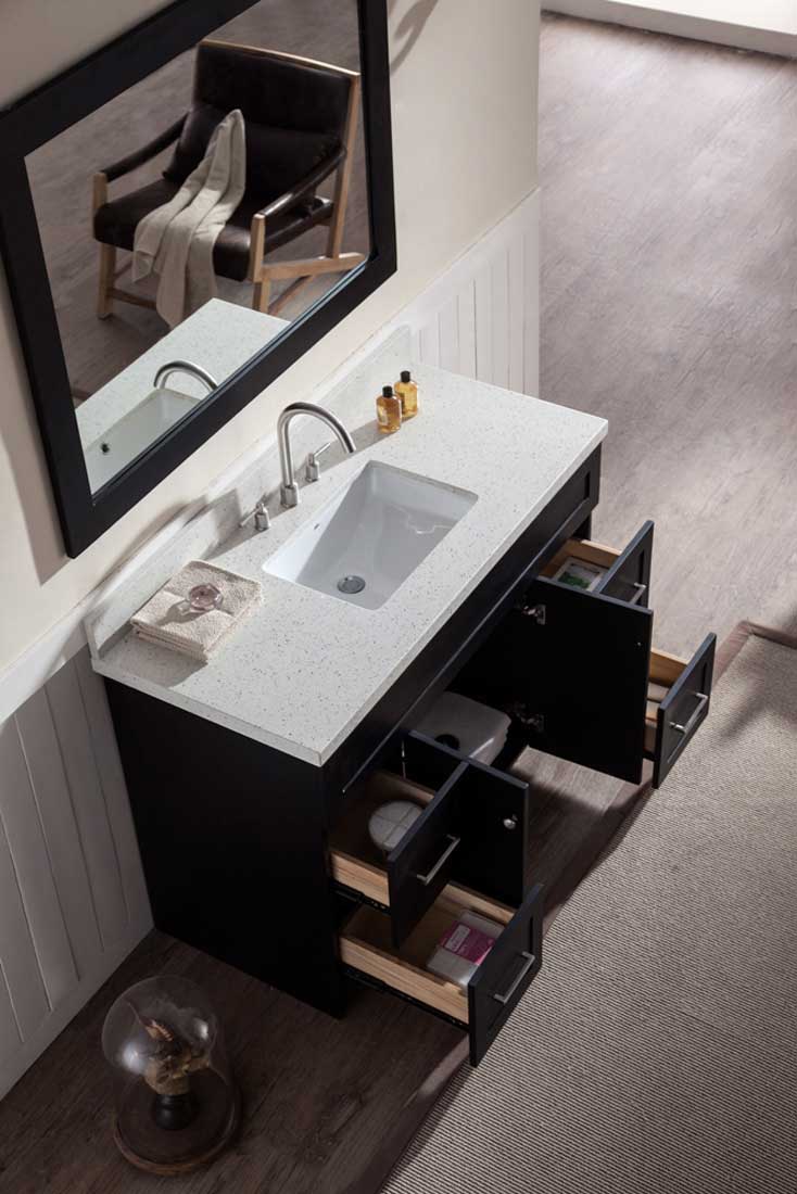 Ariel Hamlet 49" Single Sink Vanity Set with White Quartz Countertop in Black 4